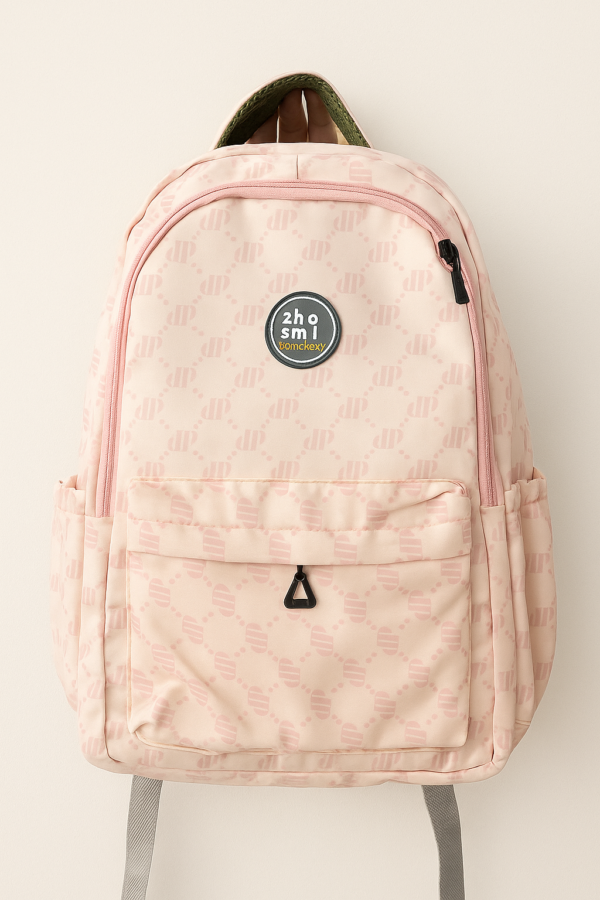 a light-colored college bag