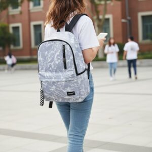 light gray and white marble college bag